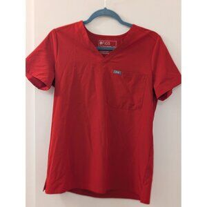 Figs Technical Collection Womens Red Scrub Top XS Short Sleeve V-Neck Pocket Lig